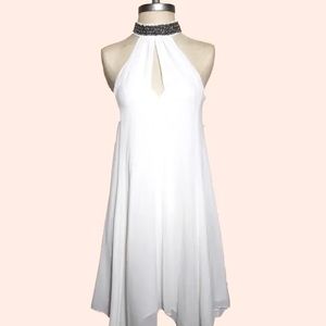 TILDON Embellished Halter White Dress